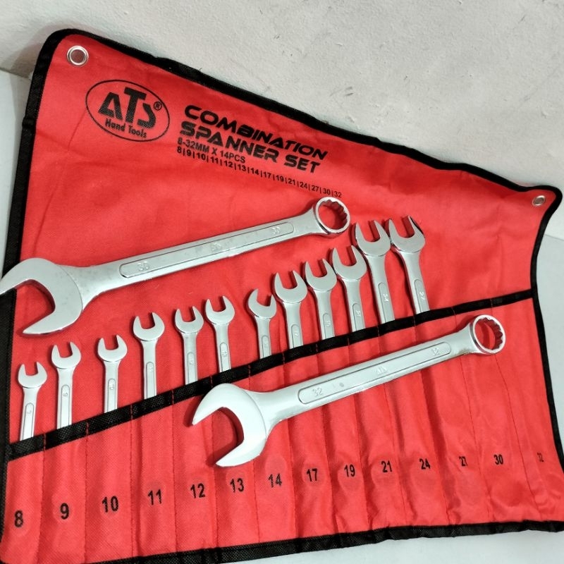 KUNCI RING PAS SET "ATS" 14PCS (8-32MM) || KUNCI COMBINASI ATS 8MM-32MM