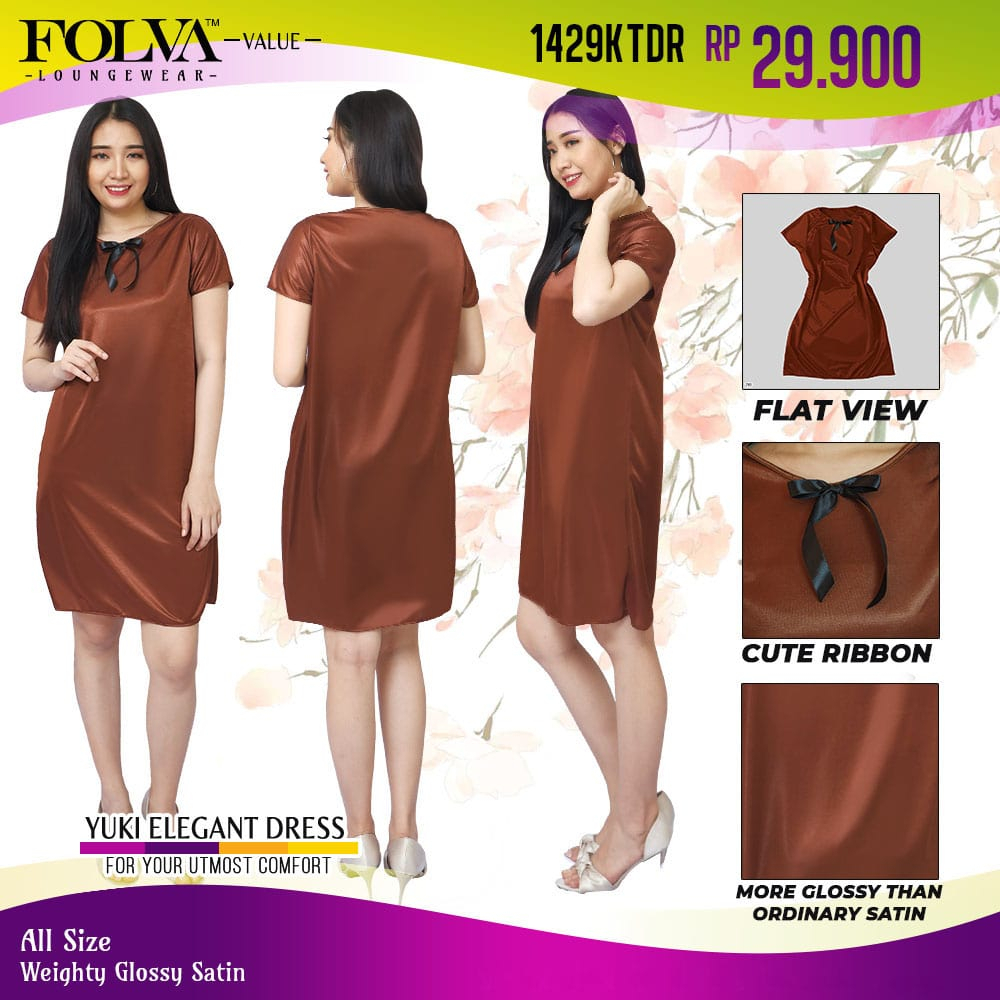 FOLVA babydoll dress baju rumah satin 1429KTDR coklat all size