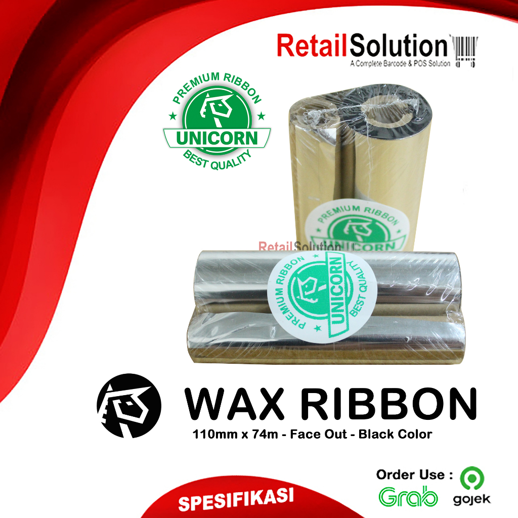 Unicorn Ribbon Wax 110x74 m Hitam - Toner Printer Barcode Label