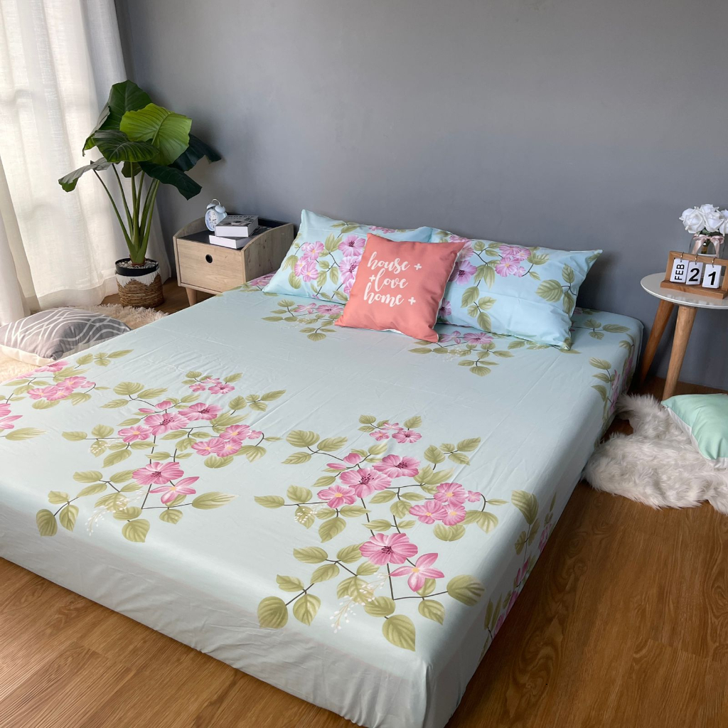 Sprei Anti Geser Katun Lokal CVC No 1 Shopee | Motif Flower Elvina | 90 100 120 160 180x200