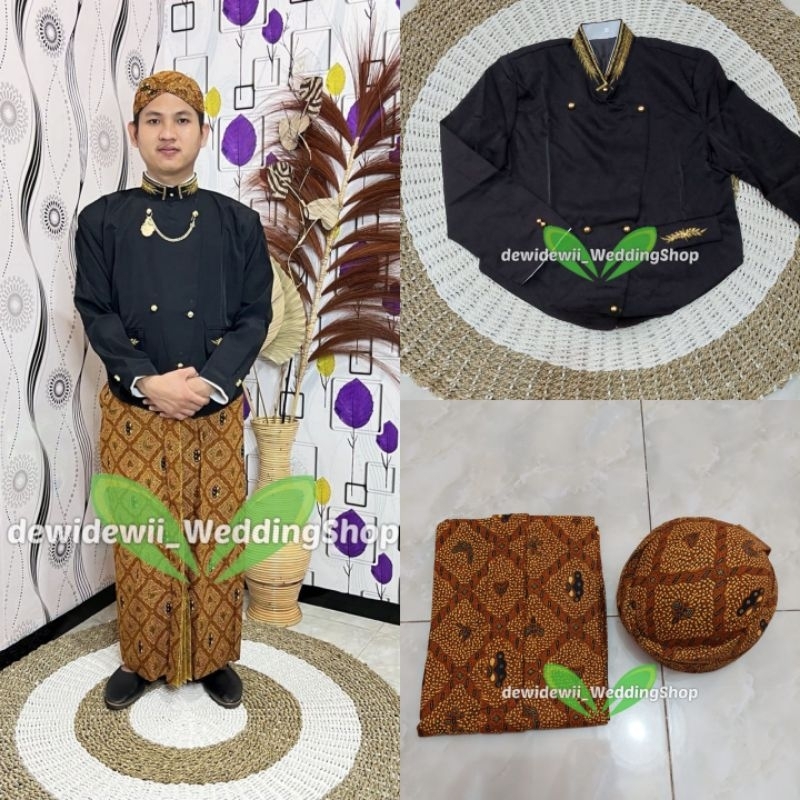 [1set] Baju Adat Jawa / Beskap, Jarik + Blangkon | Solo Bordir - Sido Mukti