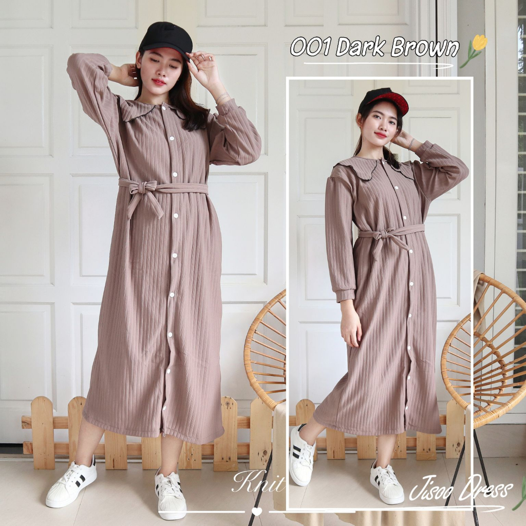 IZANY JISOO Overall Dress Wanita / Dress Hornet Knit