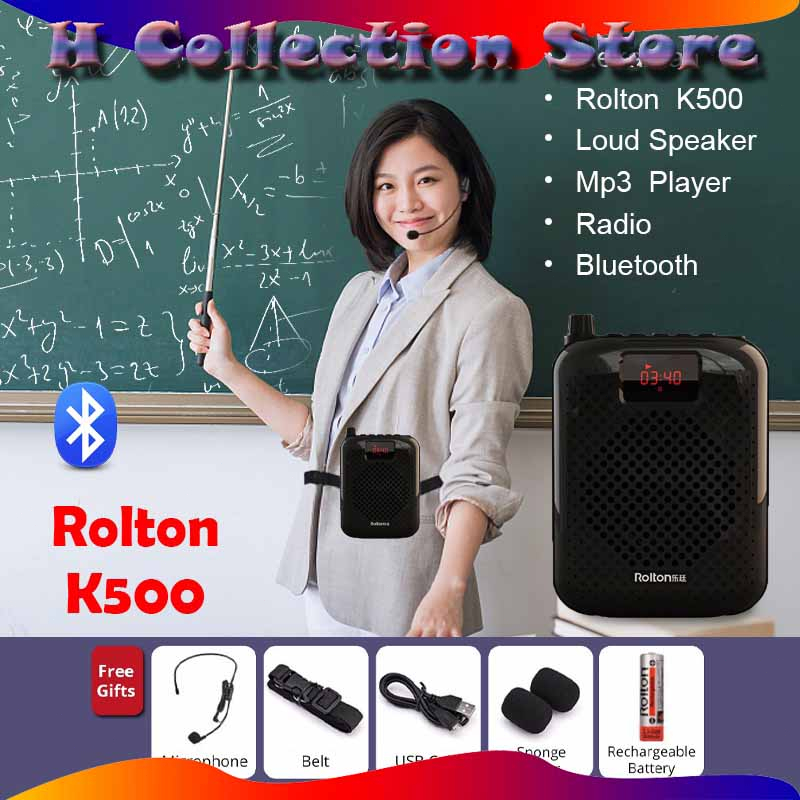 ⚡BIG END SALE⚡ Rolton K500 Penguat Suara 5W 2200mAh Multifungsi Speaker Suara Pribadi Portabel dengan Tampilan Mikrofon untuk Pidato Guru