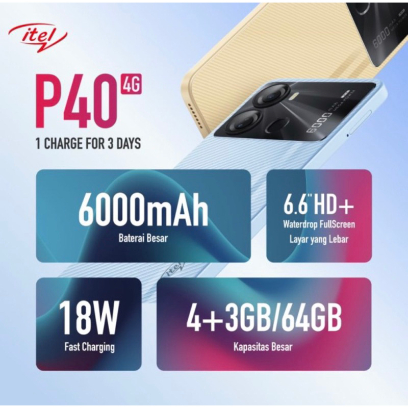 iTel P40 4/64 Ram 4GB Internal 64GB Garansi Resmi