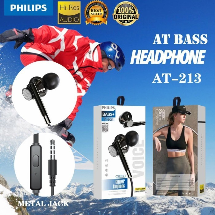 HEADSET HANDSFREE PHILIPS AT-213 AT-218 EARPHONE AT BASS AT213 AT218