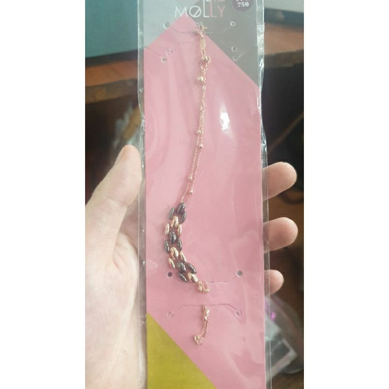 gelang serut jedar double layer rosegold batu hitam emas asli 750 75% 17k