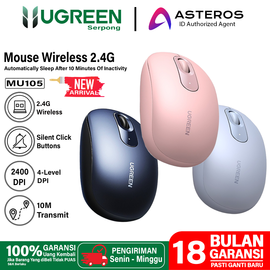 UGREEN Mouse Wireless 2.4G Silent Click Rechargeable 4Level 2400 DPI