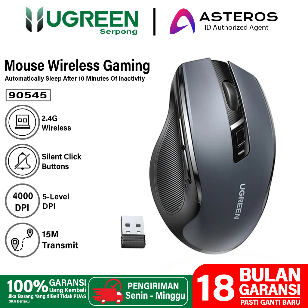 UGREEN Mouse Gaming Wireless Silent Click 4000 DPI 2.4G Rechargeable