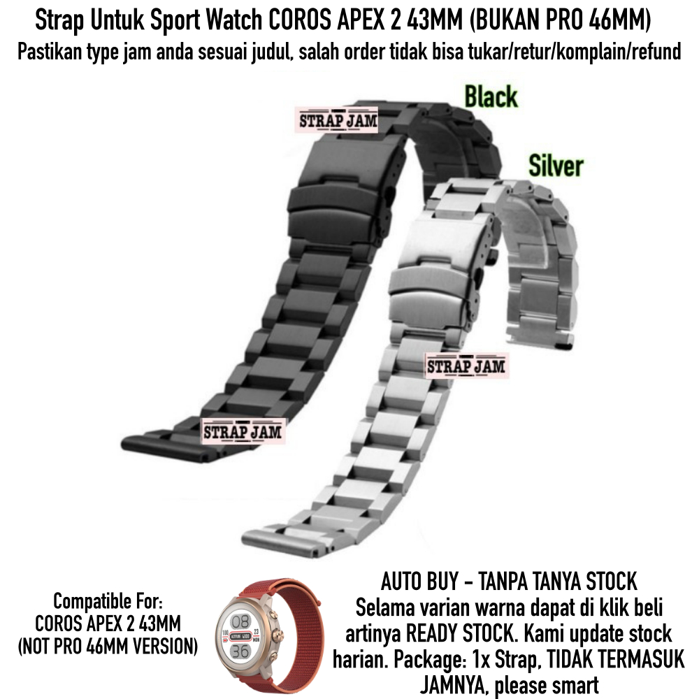 Tali Jam Smartwatch Coros Apex 2 43mm - Strap 20mm Solid Stainless Steel Quick Release