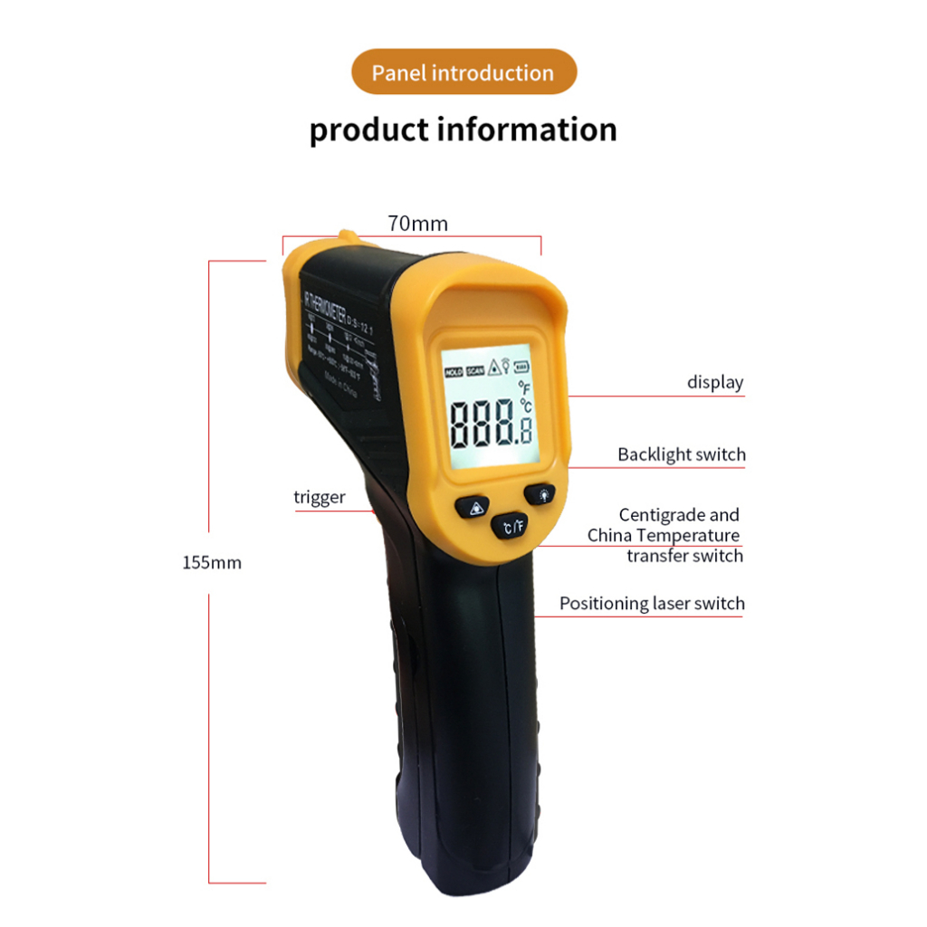 Infrared Thermometer Industrial LCD Backlight -50℃~500℃ Soonda A50