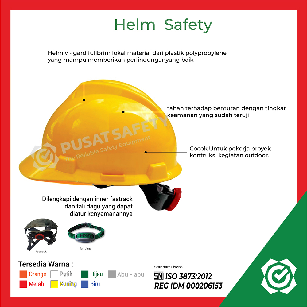 Helm Safety Proyek MSA Lokal V-Gard Fastrack Tali Dagu