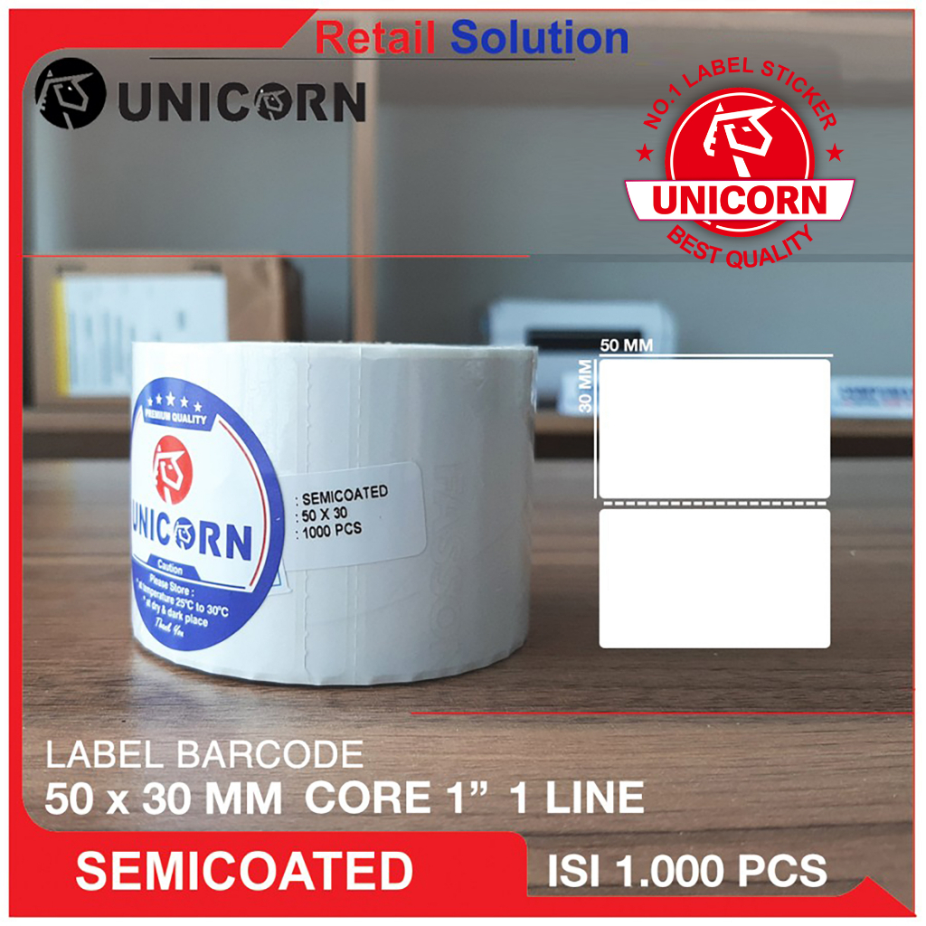 Stiker Label Barcode Semicoat 50x30 mm / 50 x 30 mm / 50x30mm 1000 pcs