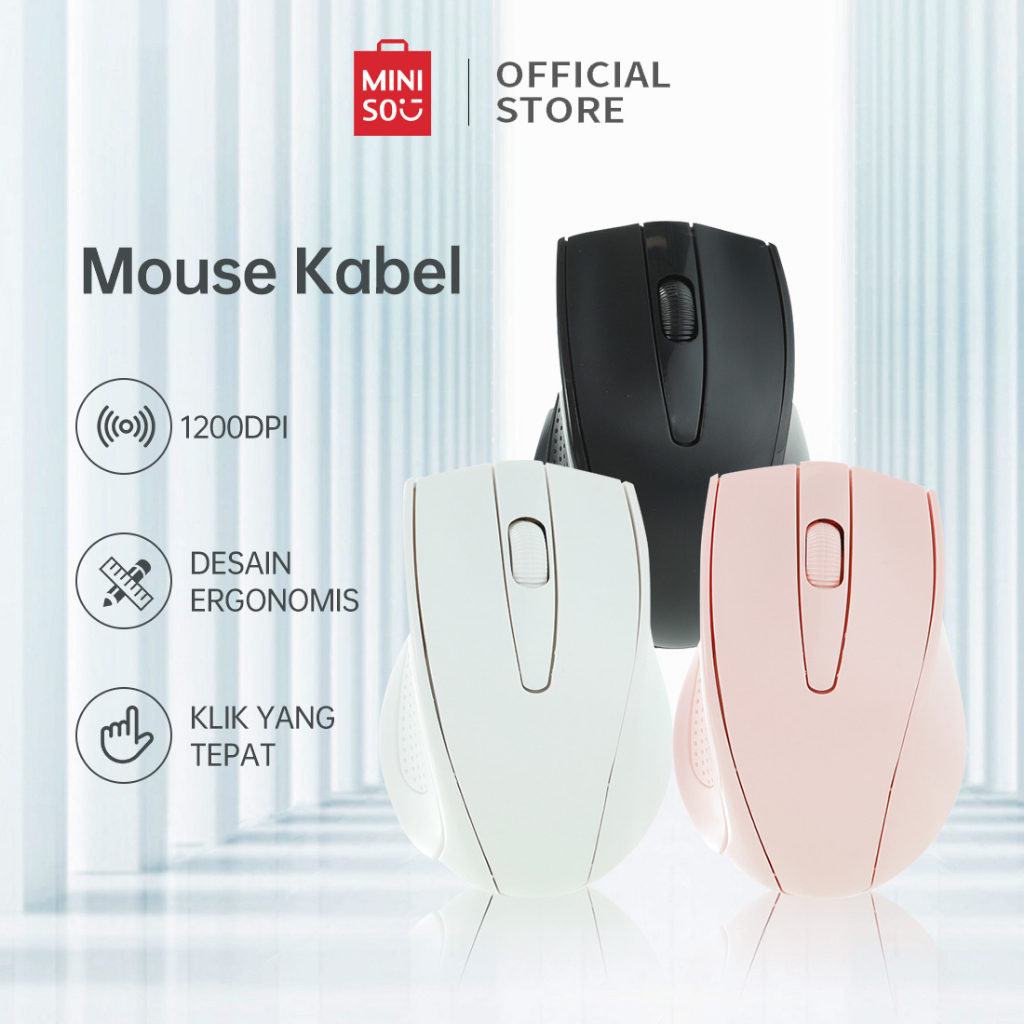 MINISO Mouse Kabel USB Colorful Mouse Berkabel yang Ergonomis