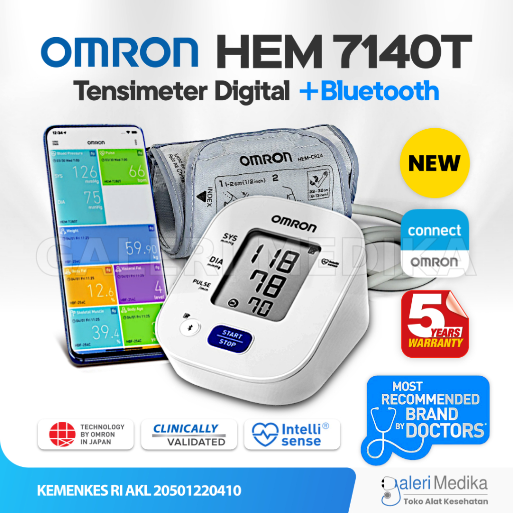 Tensimeter Digital Omron HEM-7140T Bluetooth / Tensimeter Omron HEM-7140 T Alat Ukur Tekanan Darah