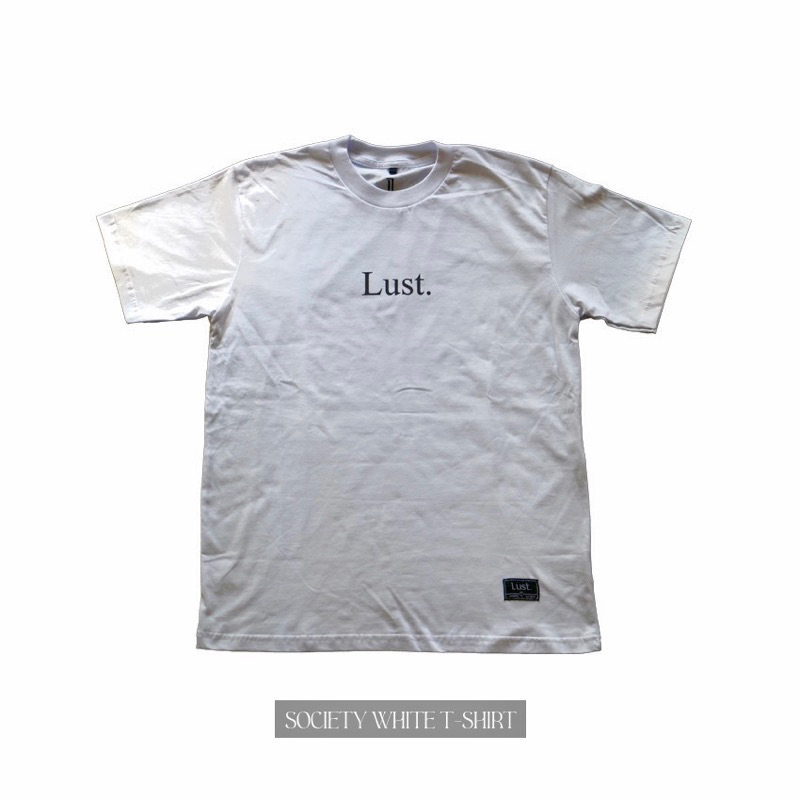 Lust. Society white t-shirt with rainbow reflective effect