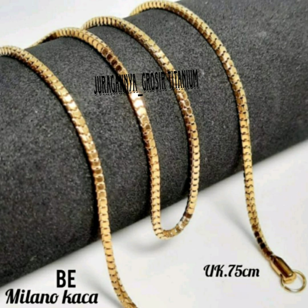 Kalung Titanium Milano Kaca Gold 3 Ukuran 45cm,60cm,75cm Perhiasan Fashion Wanita Dan Pria