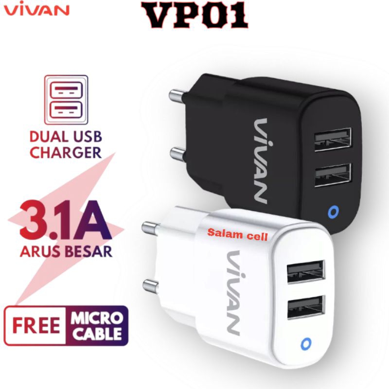 Charger Vivan VP-01 3,1A  Micro Usb Original Vivan VP01 Garansi Resmi