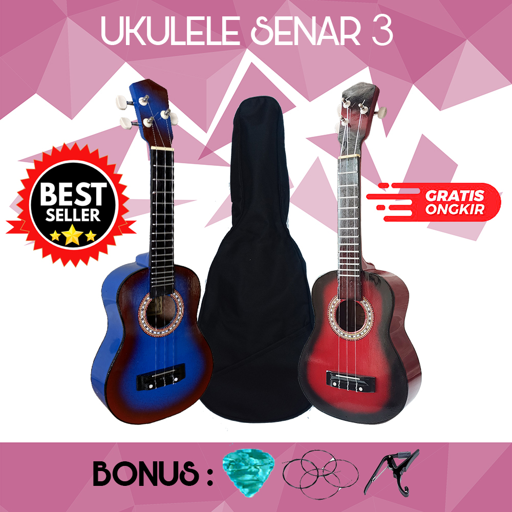 Gitar ukulele senar 3 custom mym bahan kayu