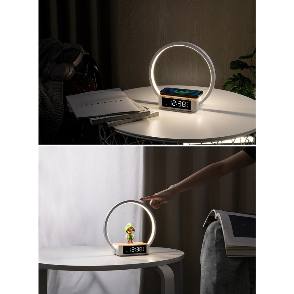 Lampu Meja Fast Charging Wireless Charger Modern Bulat Dengan Sinar LED