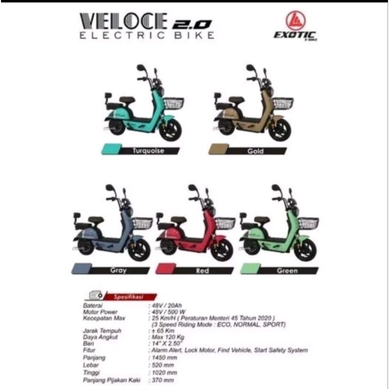 SEPEDA LISTRIK EXOTIC VELOCE 2.0 / VENTURA 500WATT 48V 20AH SURABAYA MURAH KREDIT CICILAN