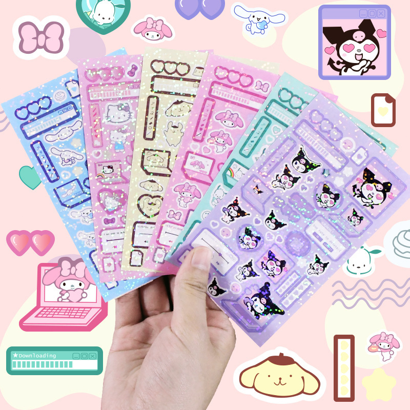 

✨EG-Stiker Glitter Sanrio Characters/Stiker Decor Cinamoroll Kuromi Pompom Snopi Hellokitty Kuromi Untuk Dekorasi telepon selular Laptop Kopersepeda-Eghrerr