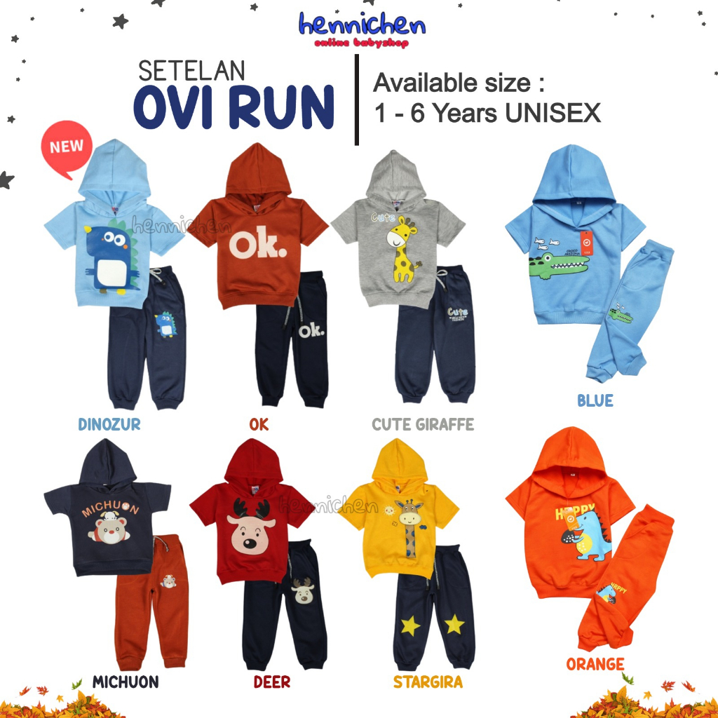 Setelan Anak Sweater Set Hoodie OVI RUN Atasan Bawahan Unisex Hoodie Set Pakaian Baju Anak 1-6 Tahun OVIKIDS