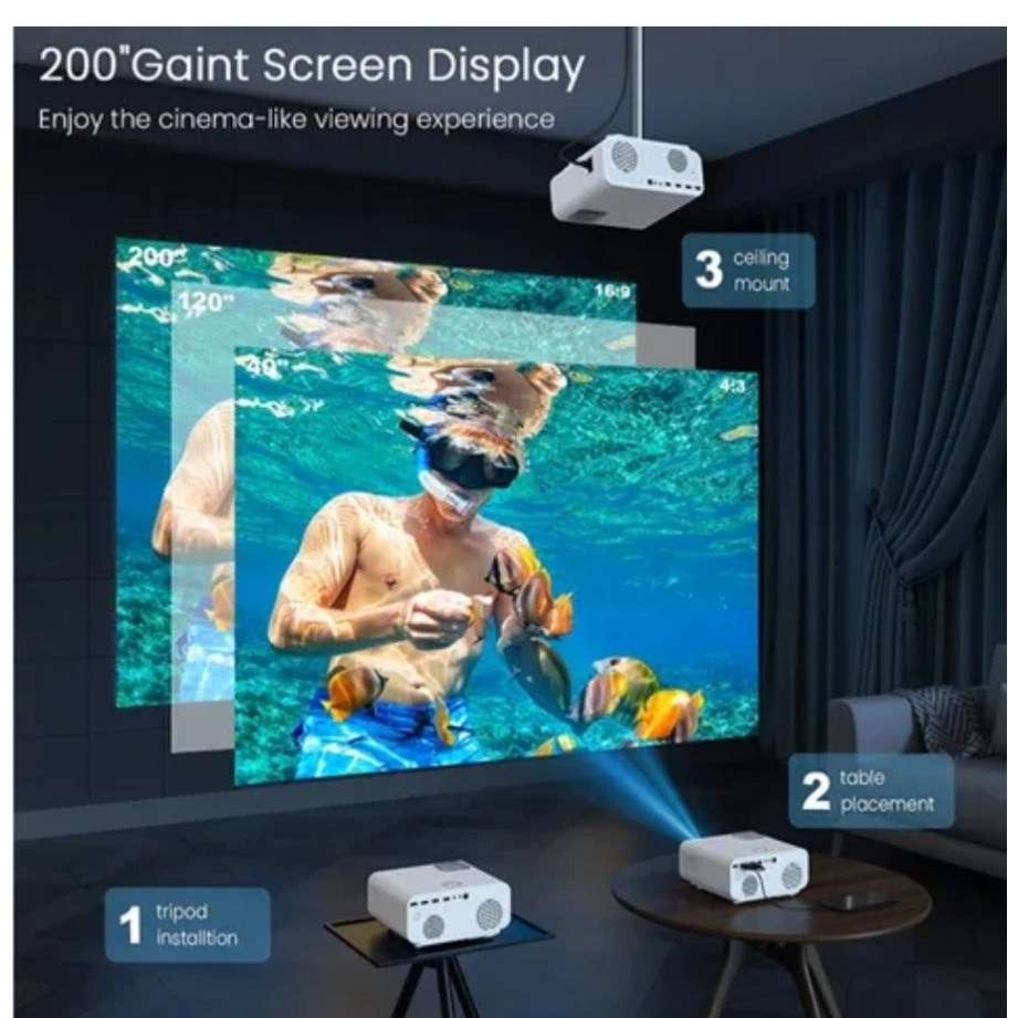 Proyektor hiplay C12 3600 Lumens Asli Bukan Asal, Support BT 4.0 , WIFI miracast, Full HD 1080