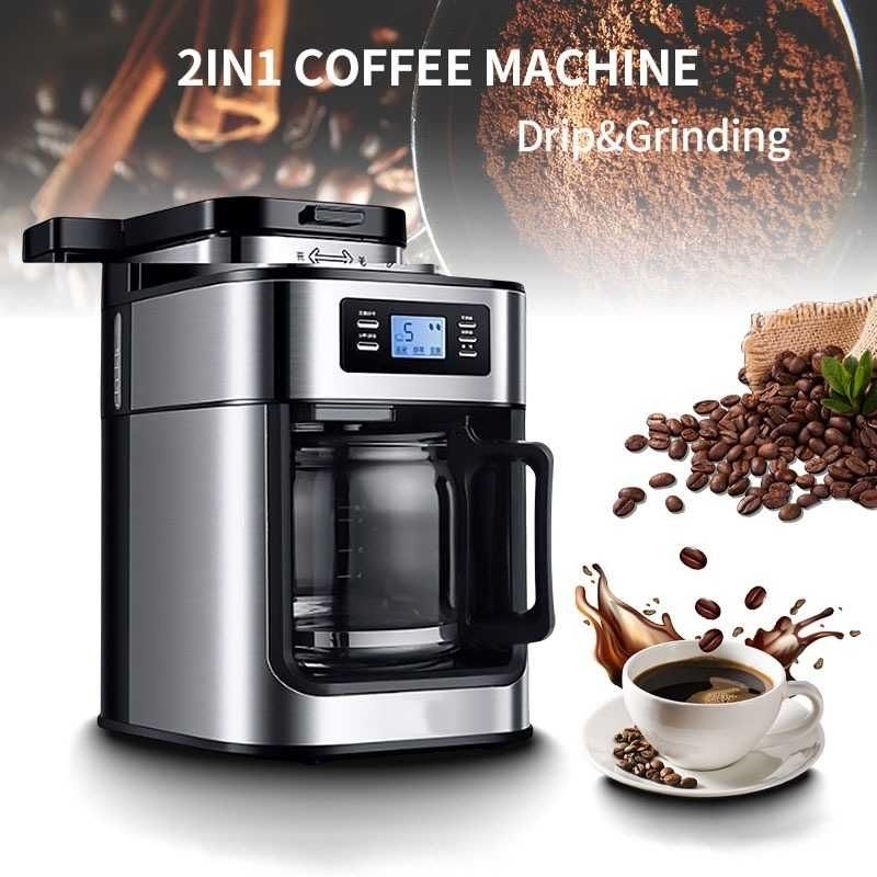YANKE Mesin Kopi 2 in 1 Espresso Drip Bean Grinder LED 1.2L 220V - BG315T