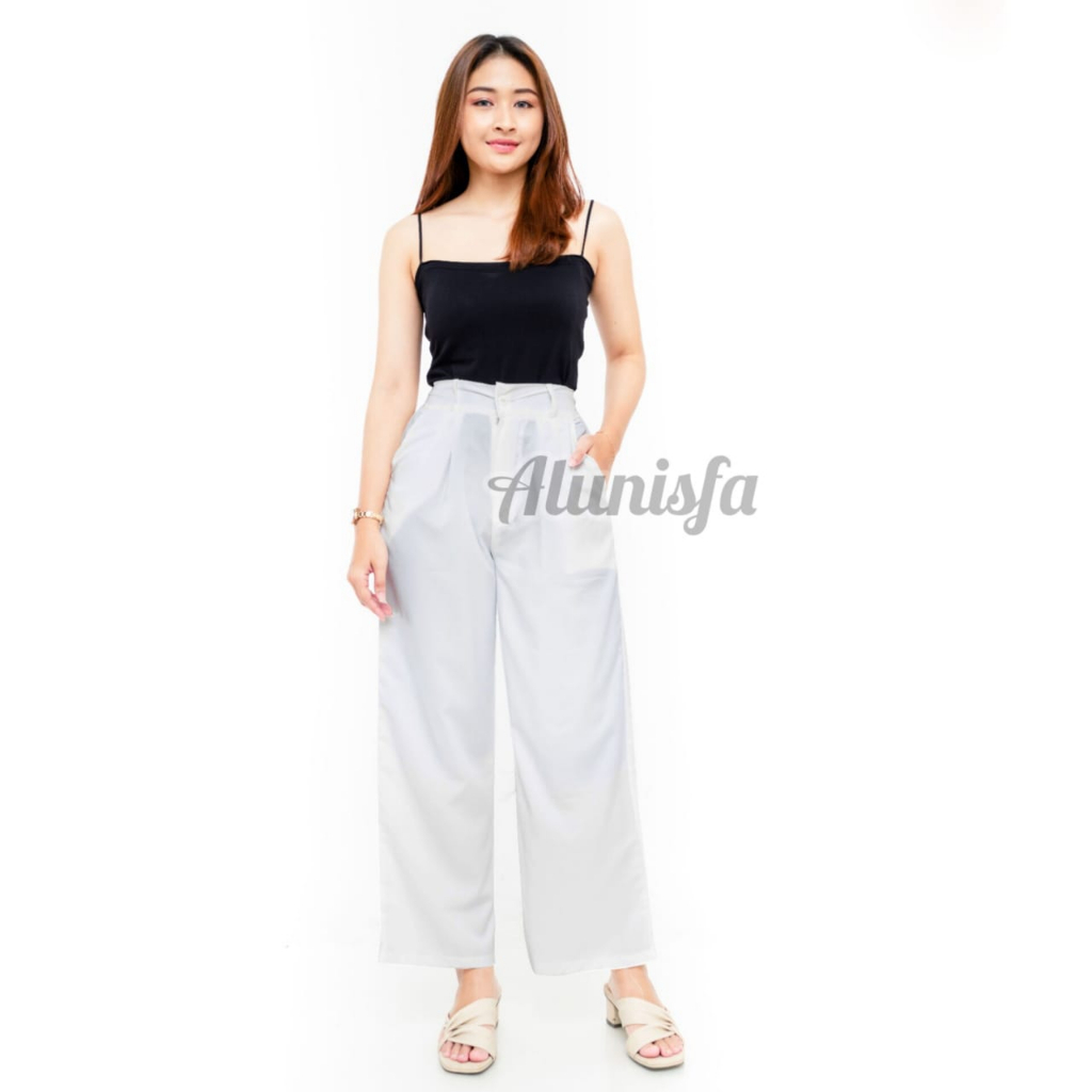 Celana Panjang Wanita Crinkle Highwaist Pants Basic Korean Long Trousers Murah