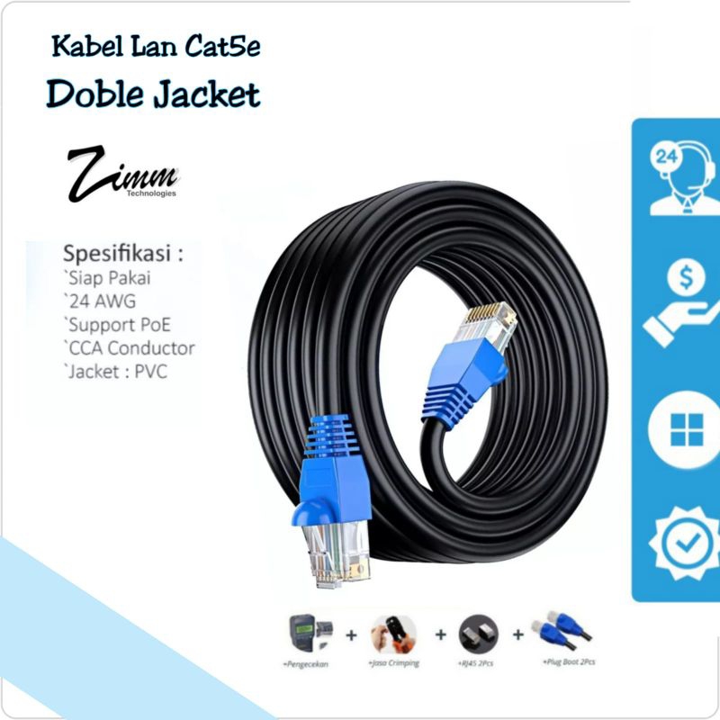 Kabel LAN Cat5e Zimmlink Doble Jacket panjang 30 Meter Siap Pakai