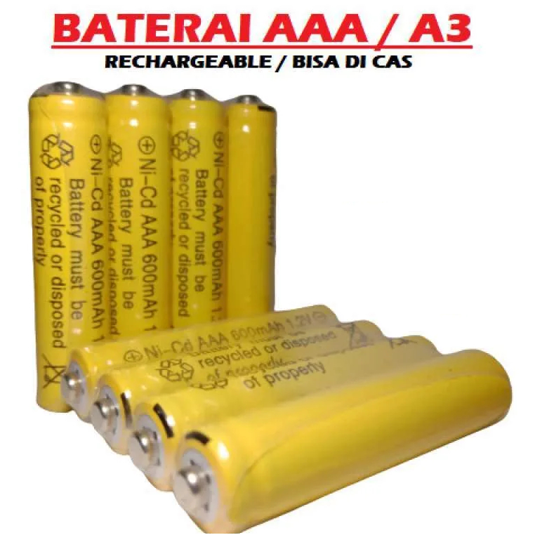 Baterai Rechargable Ukuran Aaa Atau A3 Baterai Remote Tv, Ac, Dvd - 600mah