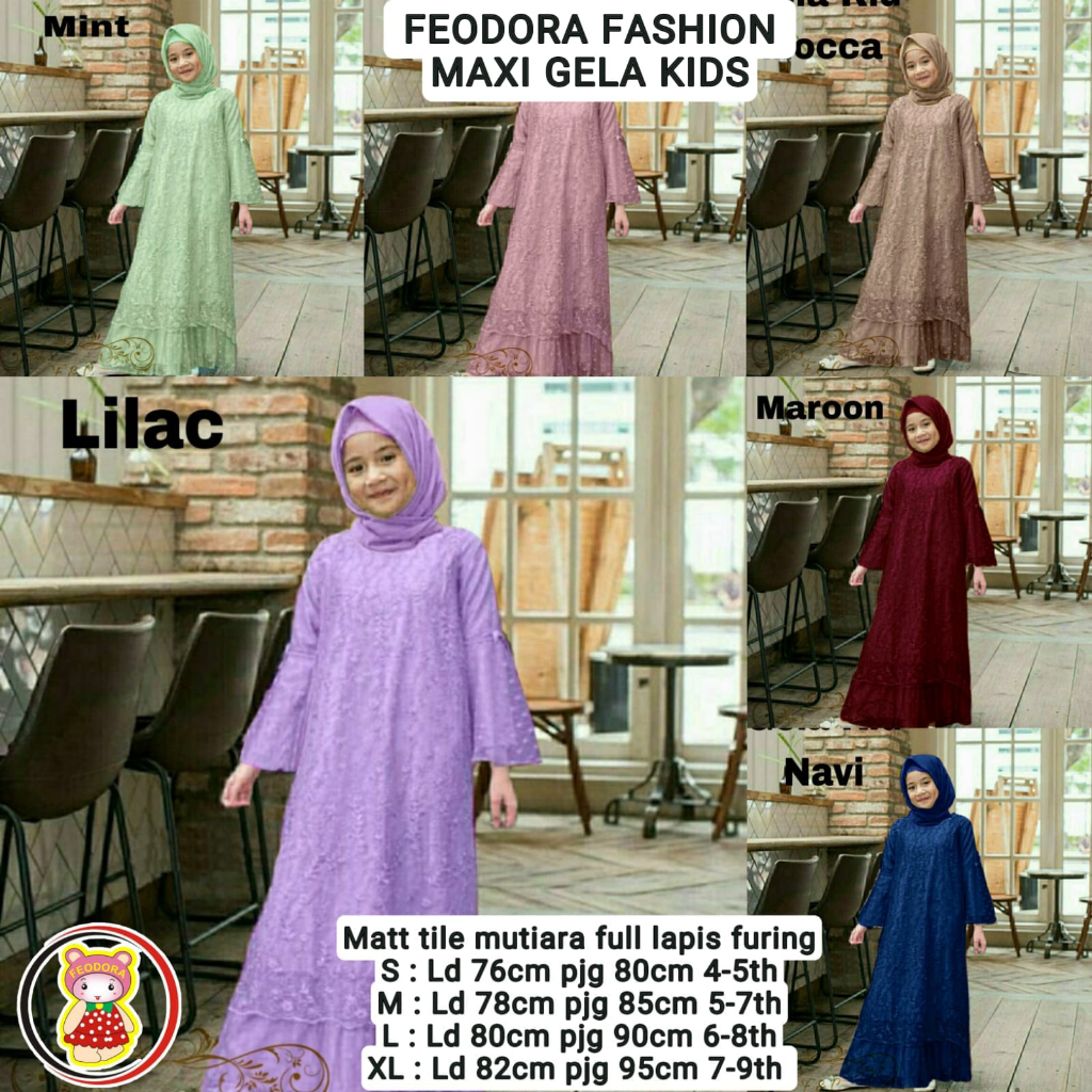 Feodora /Maxi Gela Kids /  pakaian muslim anak / gamis anak / pakaian anak perempuan / dress anak / (GOOD QUALITY)