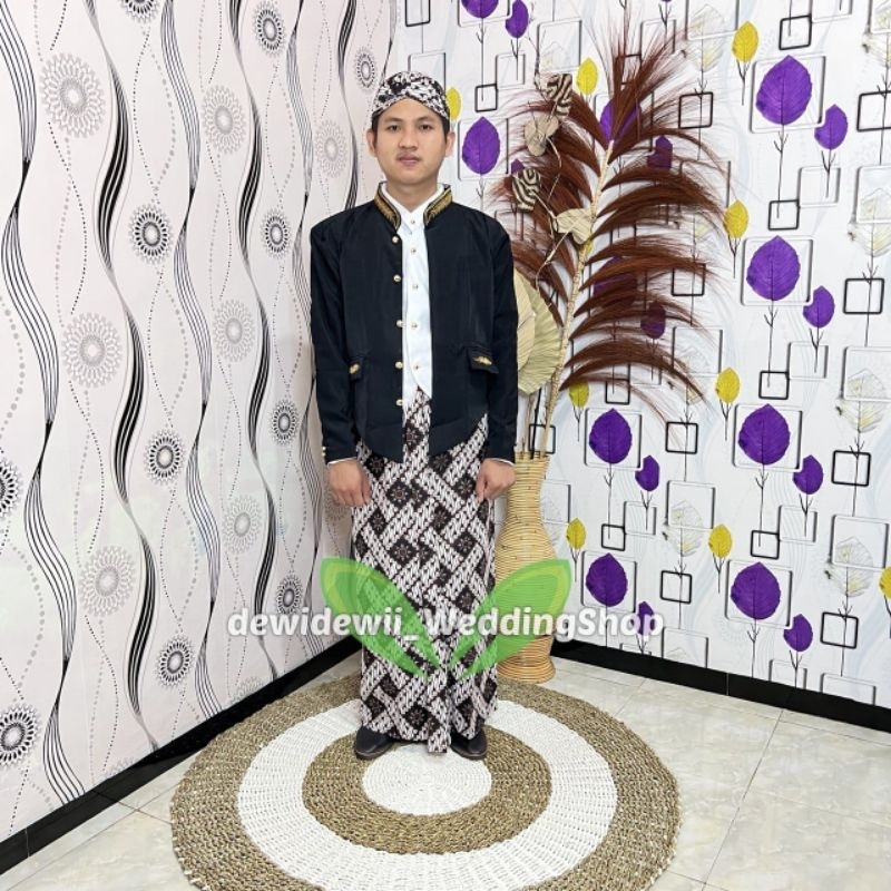 [1set] Baju Adat Jawa / Beskap, Jarik + Blangkon | Hewes Bordir - Lereng Matahari