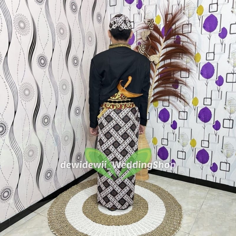 [1set] Baju Adat Jawa / Beskap, Jarik + Blangkon | Hewes Bordir - Parang Matahari