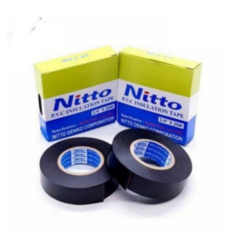 NITTO ISOLASI LISTRIK ORIGINAL Tape Hitam PVC kabel nito 3/4&quot; 25M