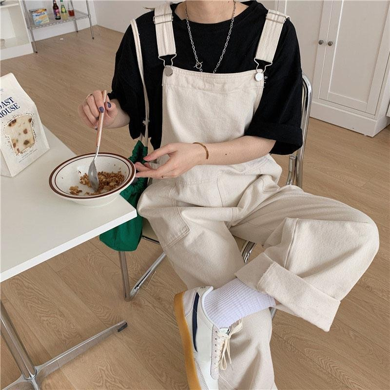 Jumpsuit Retro Casual Hitam Denim Import Korean Style