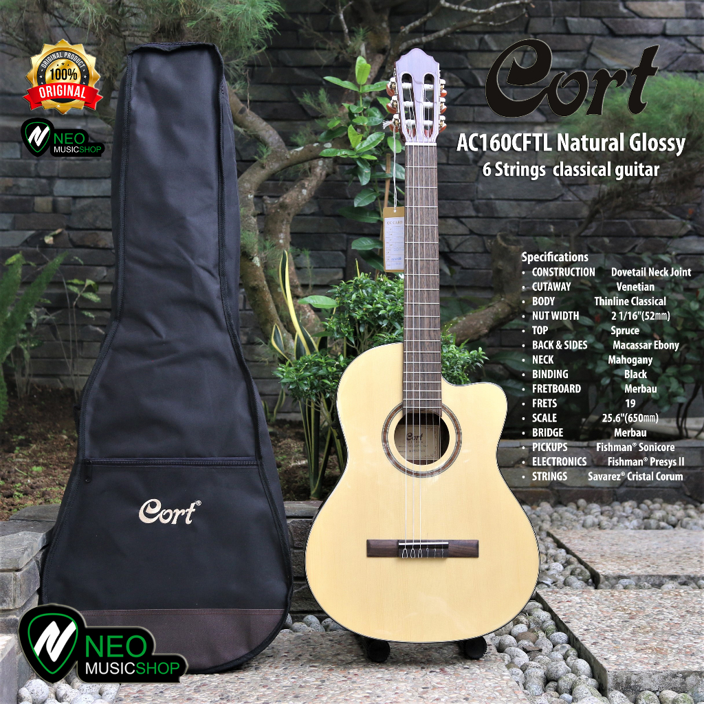 Cort AC160CFTL Natural Glossy Classic Guitar with Fishman Presys II