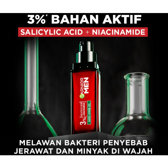 Garnier Men Acno Fight Super Serum Gel 30ml - Salicylic Acid &amp; Niacinamide untuk Kulit Berjerawat