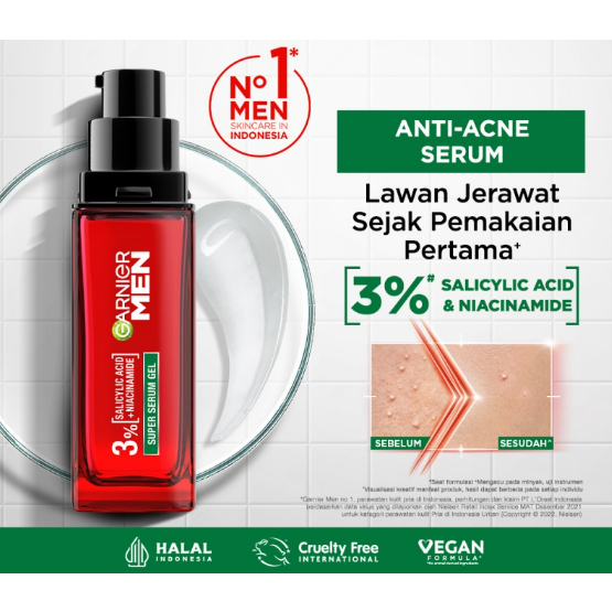 Garnier Men Acno Fight Super Serum Gel 30ml - Salicylic Acid &amp; Niacinamide untuk Kulit Berjerawat