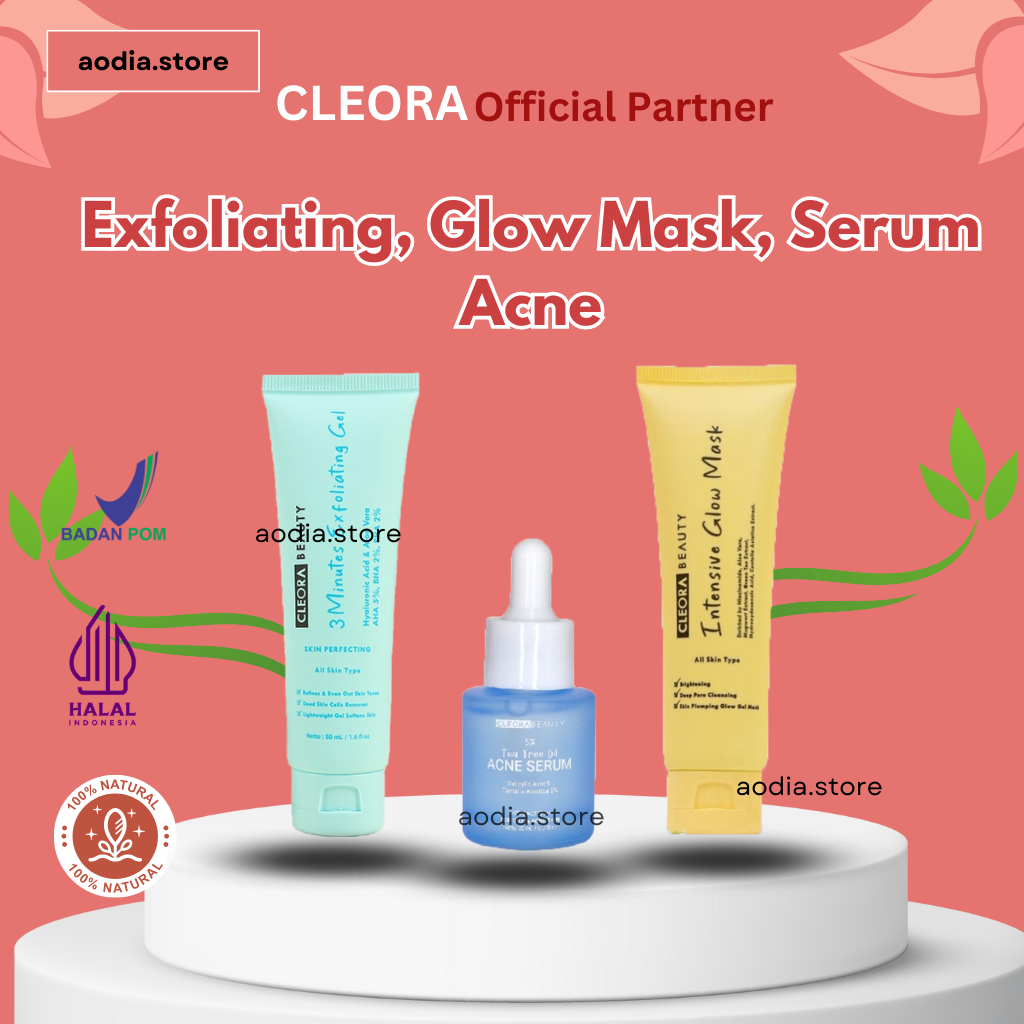 CLEORA BEAUTY EXFOLIATING GEL INTENSIVE GLOW MASK ACNE SERUM ORI 3 MINUTES ORIGINAL