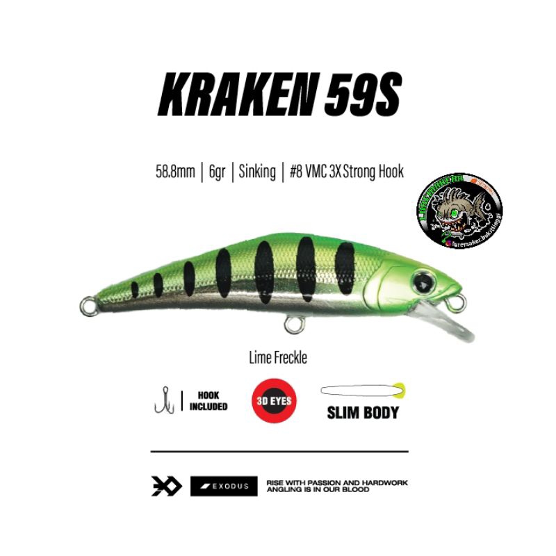 LURE MINNOW EXODUS KRAKEN 59S LIME FRECKLE
