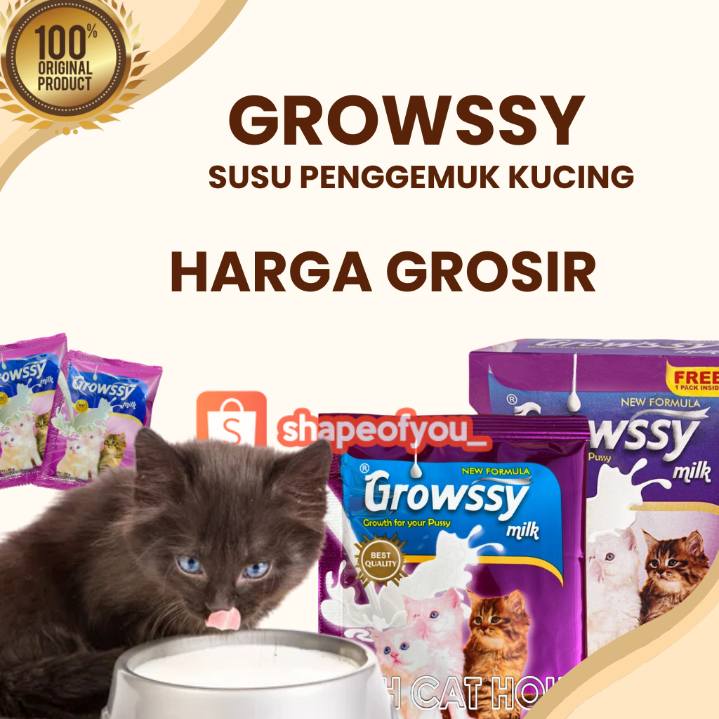 Susu Growssy Kucing 1 Dus isi 10 Free 1 Sachet Growsy Kitten Cat Milk Susu Anak Kucing Baru Lahir