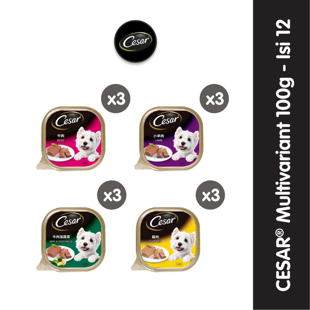 

23bagusmenshop - Cesar Dog Food Basah Premium 100gr Isi 12 Pouch Rasa Beef Chicken Lamb
