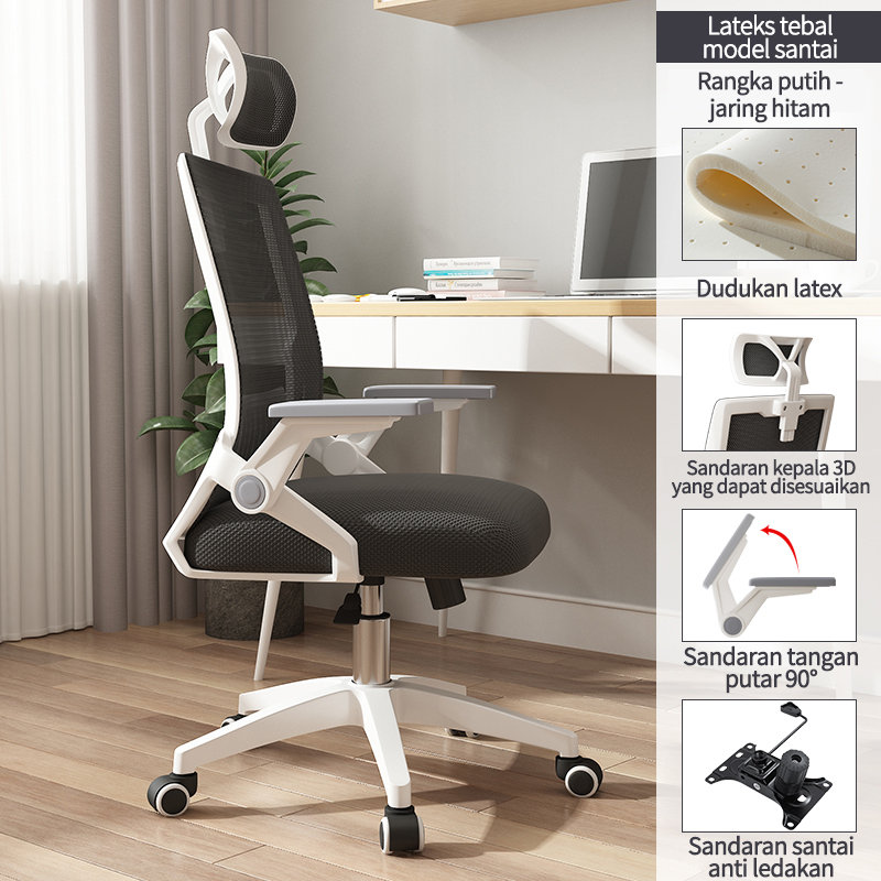 Keep Going Max Kursi Kantor Minimalis Korean Style / Kursi Kerja / Kursi Belajar / Kursi Minimalis / Kursi Santai / Kursi Direktur / Kursi Putar / Kursi Komputer /-Hitam dan putih-C