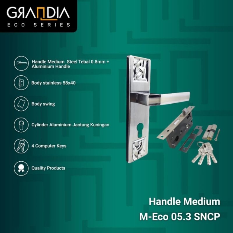 Grandia Gagang Pintu Set Medium / Handle Kunci Pintu Set Eco