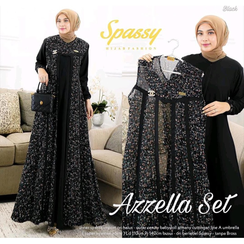 Azzela set gamis cantik terbaru 2in1 polos dan cardy