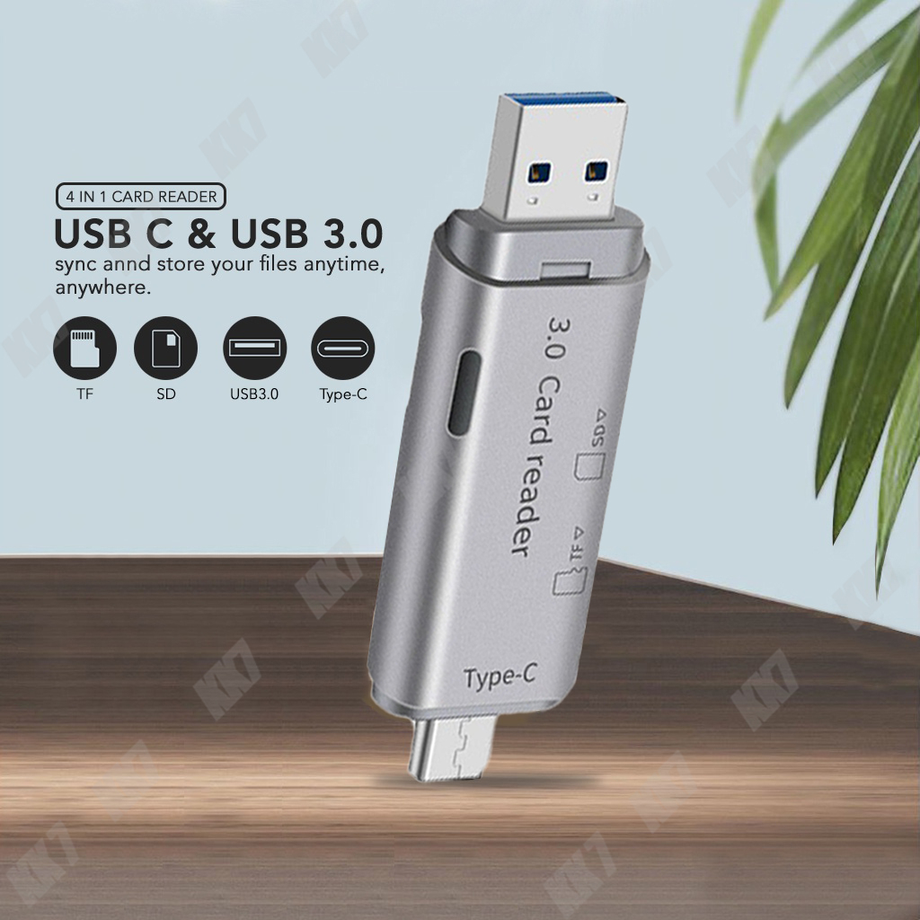 4 in 1 Card Reader USB 3.0 / Type C / SD Card / TF Memory Card Reader OTG Adapter