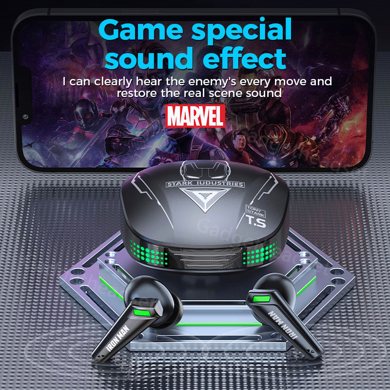 Disney Earphone Bluetooth 5.3 Marvel Headset Gaming nirkabel Low Latency Dukung iPhone (iOS) dan Android TWS Earphone with Mic Stereo