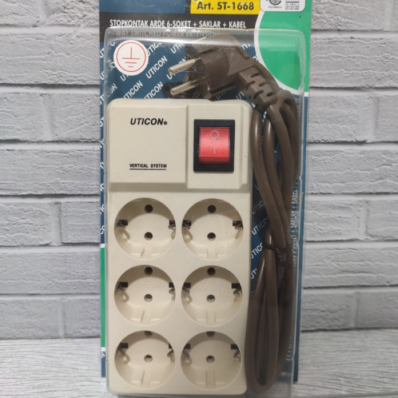 Stop Kontak Uticon ST-1668 6 Lubang Segi + Saklar Kabel 1.5m