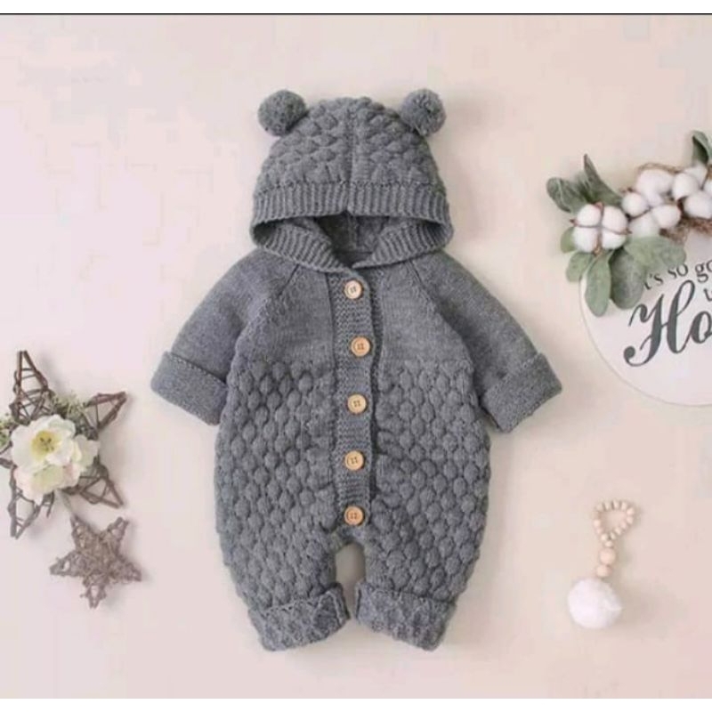 Jumpsuit Bayi Rajut Halus Popcorn Anak Bayi 0-12 bulan/ Jumper gemas popcorn rajut tebal bayi